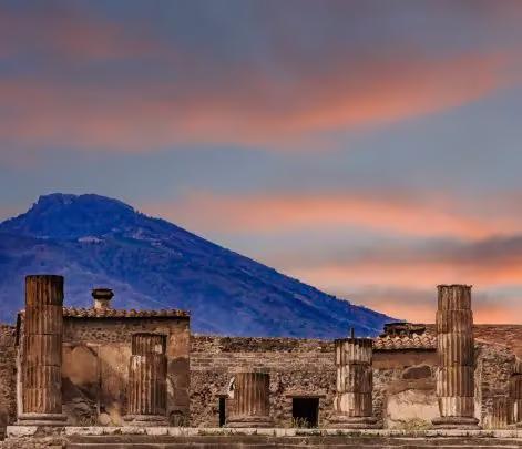 panorama at dusk in pompeii